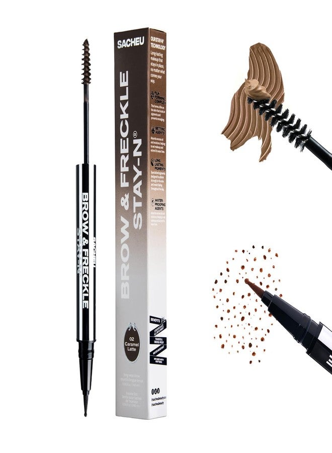 ساتيو جل الحواجب الملون وقلم النمش الصناعي Sacheu Brow & Freckle STAY-N — صبغة حواجب 2 في 1 تدوم طويلاً ومقاومة للماء، خالية من القسوة على الحيوانات ونباتية، بنكهة كراميل لاتيه - Image 1